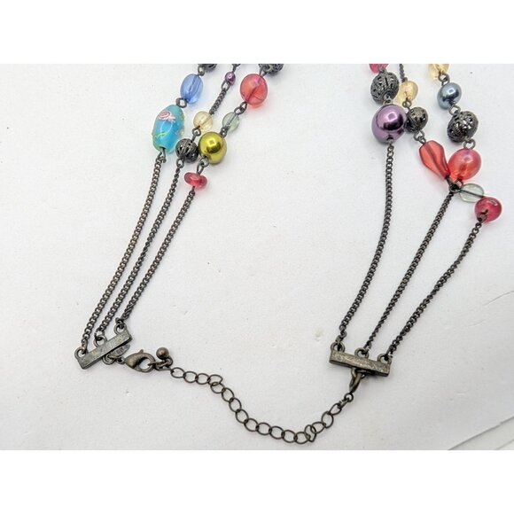 Avon Necklace Filigree metal acrylic braded Glass Lampwork beads layered 17" - Picture 7 of 16
